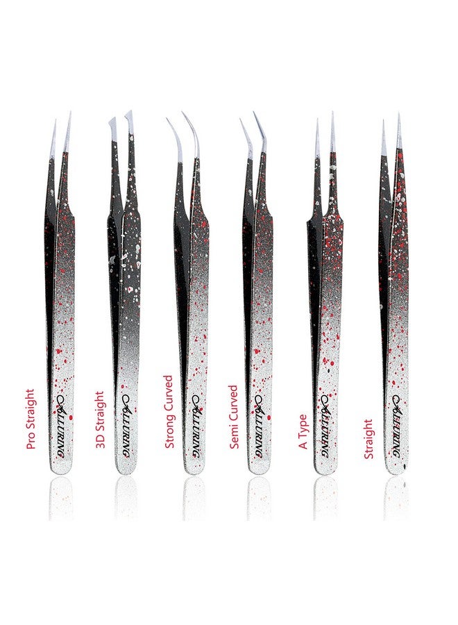 Alluring Ombre Black & Red Tweezers For Eyelash Extension For Volume Lashes 3D 5D & 6D Lashes Semi Curved - Image 2