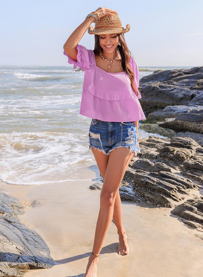 تايك تو بلوزة مربعة بياقة مكشكشة من قطعتين - Image 5