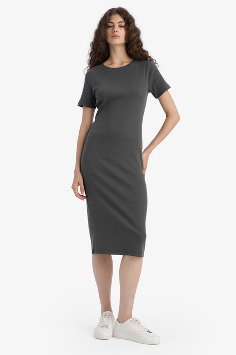 Grey Woman Bodycon Crew Neck Camisole Maxi Dress Casual