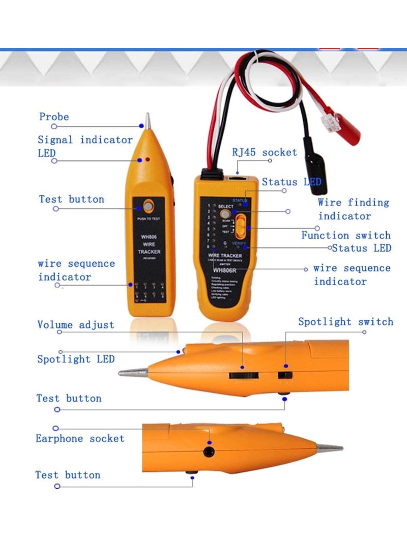 iMBAPrice iMBAPrice IMBAWH806R Wire Tracker for Network RJ45 UTPSTPCat5Cat6 and Telephone RJ11 Line Finder Diagnose Tone Tracer Cable Tester  - Image 3