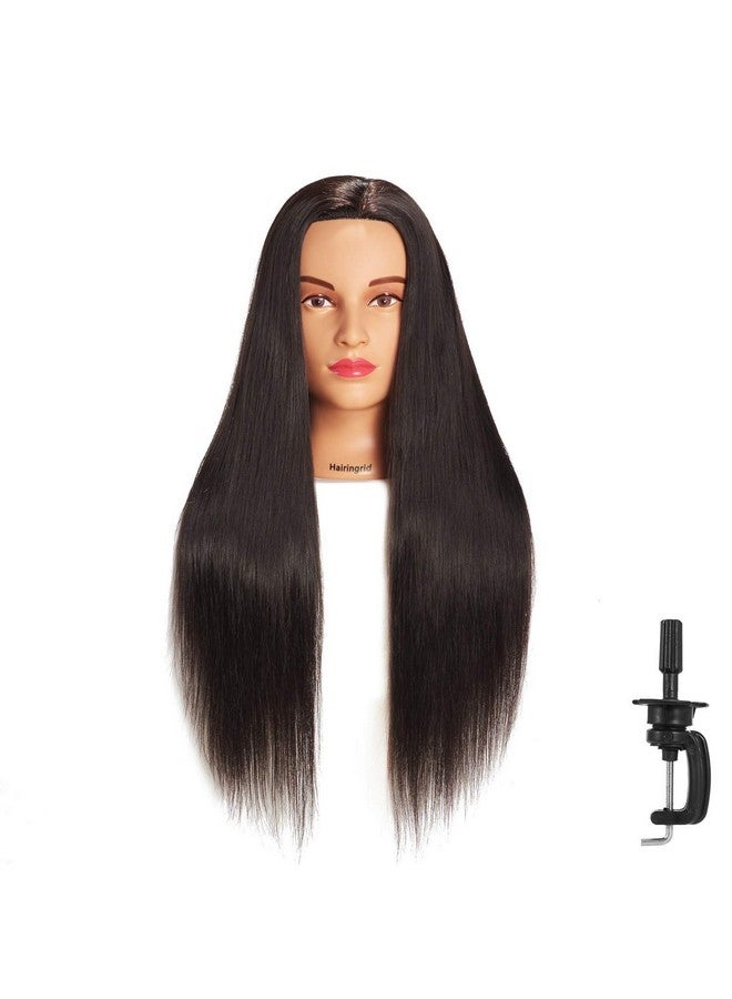 Hairingrid 26"-28" Mannequin Head Hair Styling Training Manikin Cosmetology Doll Head Synthetic Fiber Hair and Free Clamp Holder (Black) - Image 1
