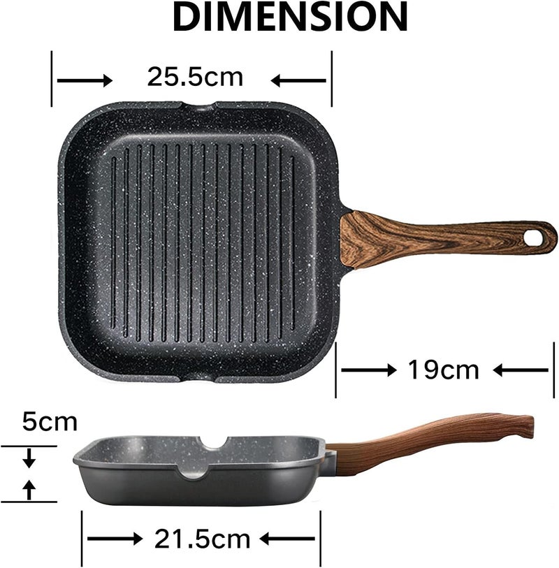 Angju Nonstick Grill Pan for Stove Tops with Pour Spouts Induction Compatible, Granite Coating, 10 inch(25cm), black - Image 2