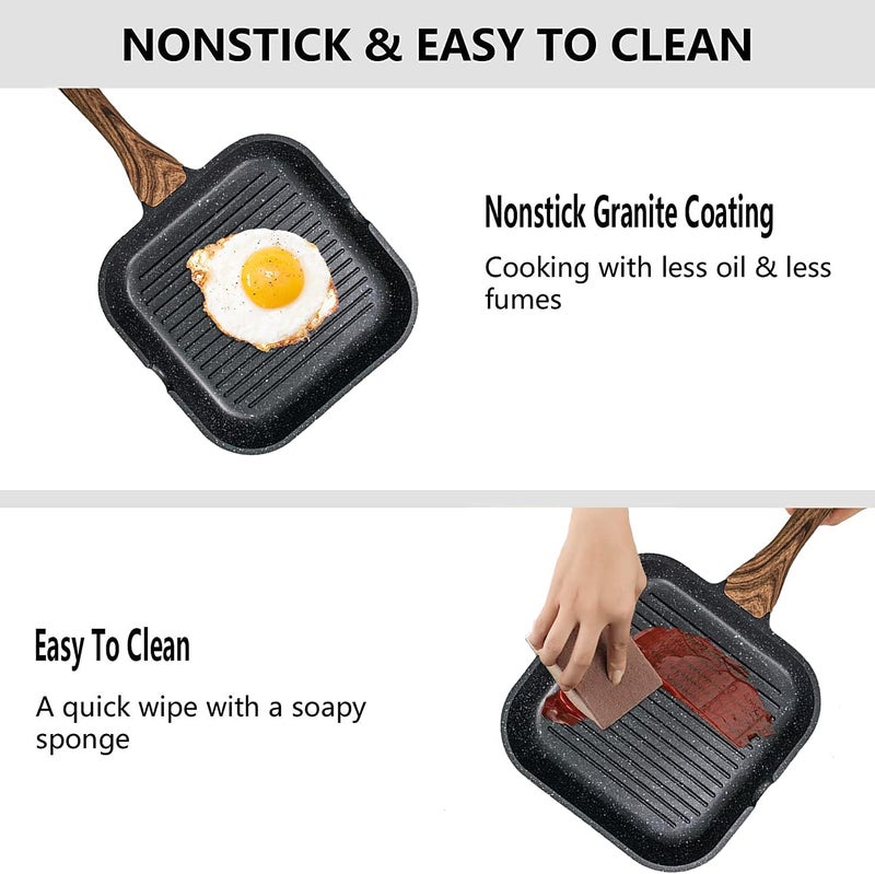 Angju Nonstick Grill Pan for Stove Tops with Pour Spouts Induction Compatible, Granite Coating, 10 inch(25cm), black - Image 5