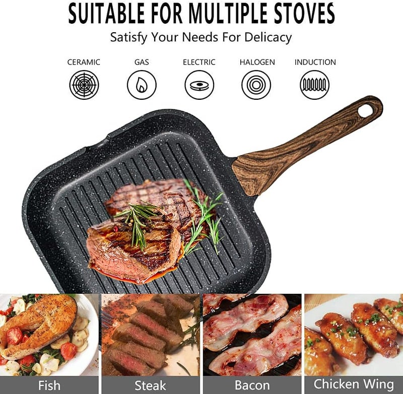 Angju Nonstick Grill Pan for Stove Tops with Pour Spouts Induction Compatible, Granite Coating, 10 inch(25cm), black - Image 3