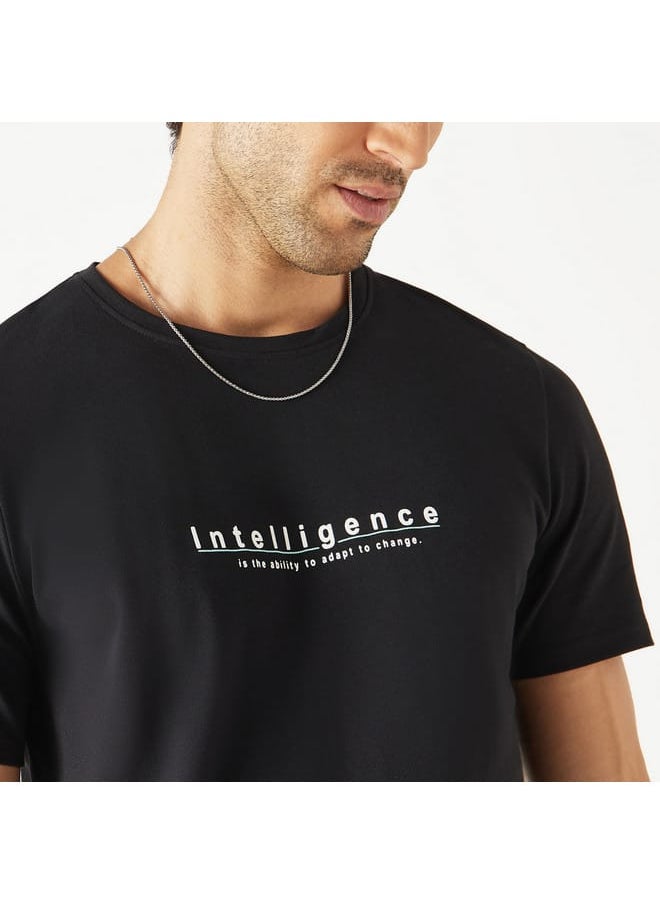 Iconic - Iconic Typographic Print T-shirt with Short Sleeves - Image 1