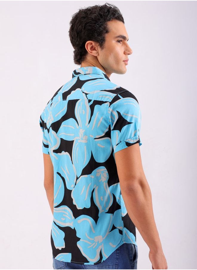 The Indian Garage Co - Men Slim Fit Floral Printed Half Sleeves Spread Collar Resort Wear Shirt - Image 1