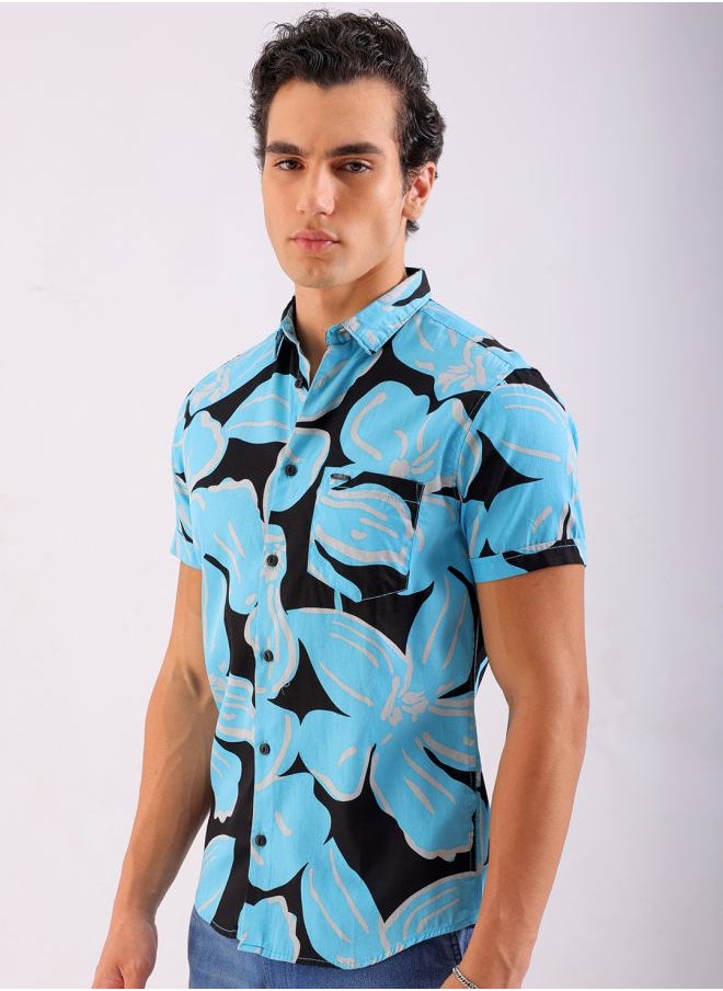 The Indian Garage Co - Men Slim Fit Floral Printed Half Sleeves Spread Collar Resort Wear Shirt - Image 1