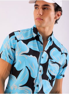 Men Slim Fit Floral Printed Half Sleeves Spread Collar Resort Wear Shirt