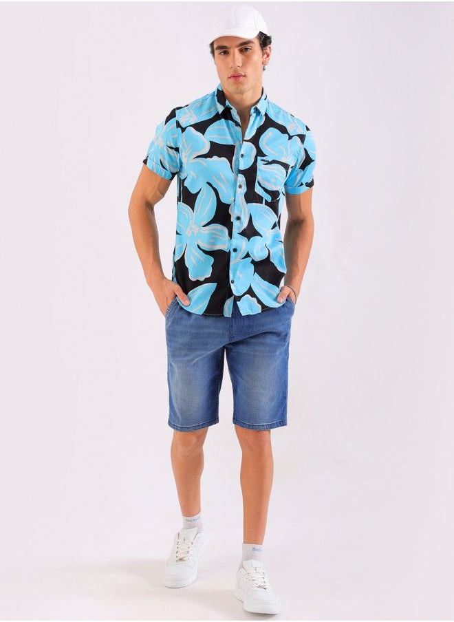 The Indian Garage Co - Men Slim Fit Floral Printed Half Sleeves Spread Collar Resort Wear Shirt - Image 1