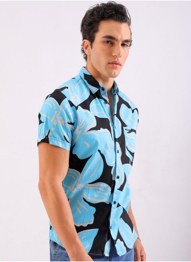 The Indian Garage Co - Men Slim Fit Floral Printed Half Sleeves Spread Collar Resort Wear Shirt - Image 1