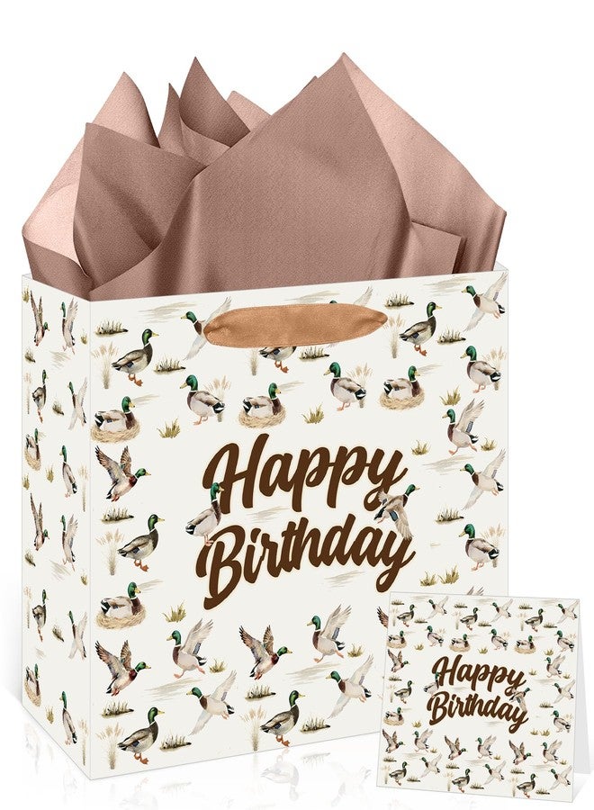 LUUFILx Mallard Duck Birthday Gift Bag for Boys Girls Duck Hunting Birthday Gift Wrap Bag Set with Handle Mallard Wrapping Paper Greeting Card for Kids Baby Shower Hunting Party Favors Decorations Supplies - Image 1