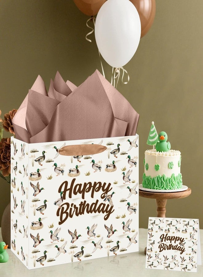 LUUFILx Mallard Duck Birthday Gift Bag for Boys Girls Duck Hunting Birthday Gift Wrap Bag Set with Handle Mallard Wrapping Paper Greeting Card for Kids Baby Shower Hunting Party Favors Decorations Supplies - Image 2