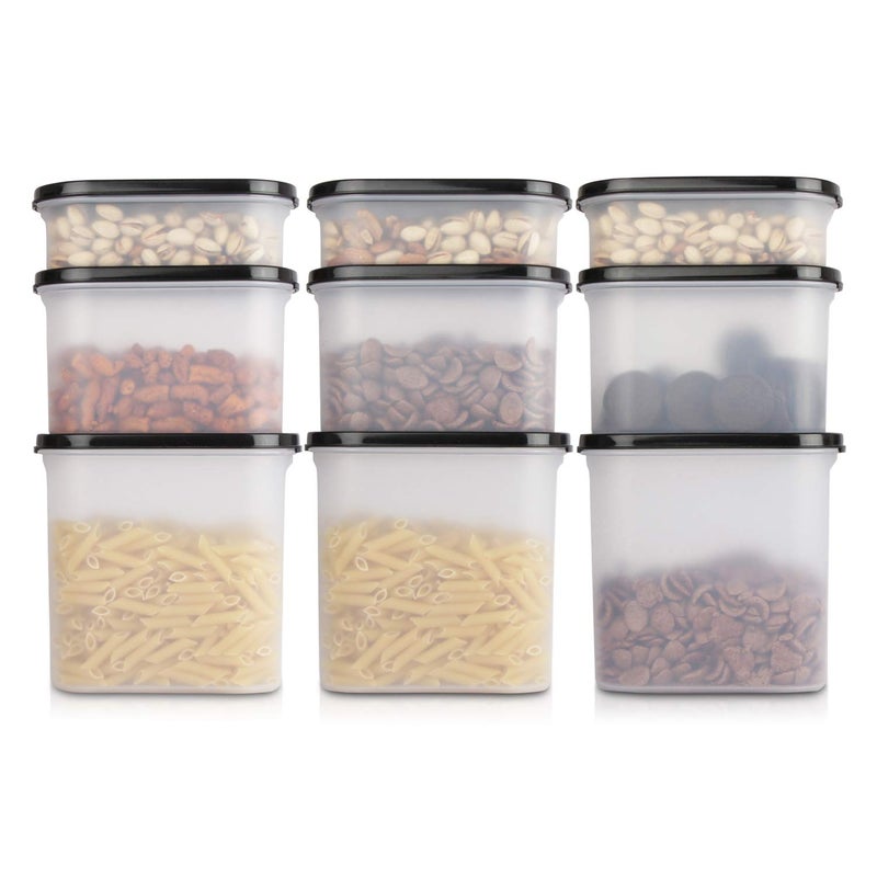 Cutting Edge Modular Kitchen Storage Container with AntiMicrobial Lid Oval Set for Flour Cereals Snacks Stackable BPA Free Modular Set of 9 Black 525mlx31200mlx31800mlx3 - Image 1