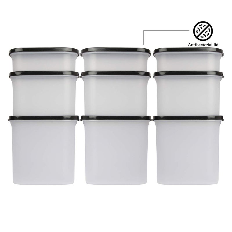 Cutting Edge Modular Kitchen Storage Container with AntiMicrobial Lid Oval Set for Flour Cereals Snacks Stackable BPA Free Modular Set of 9 Black 525mlx31200mlx31800mlx3 - Image 5
