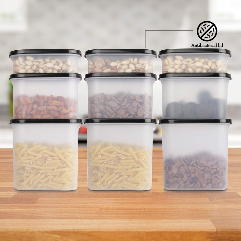 Cutting Edge Modular Kitchen Storage Container with AntiMicrobial Lid Oval Set for Flour Cereals Snacks Stackable BPA Free Modular Set of 9 Black 525mlx31200mlx31800mlx3 - Image 4