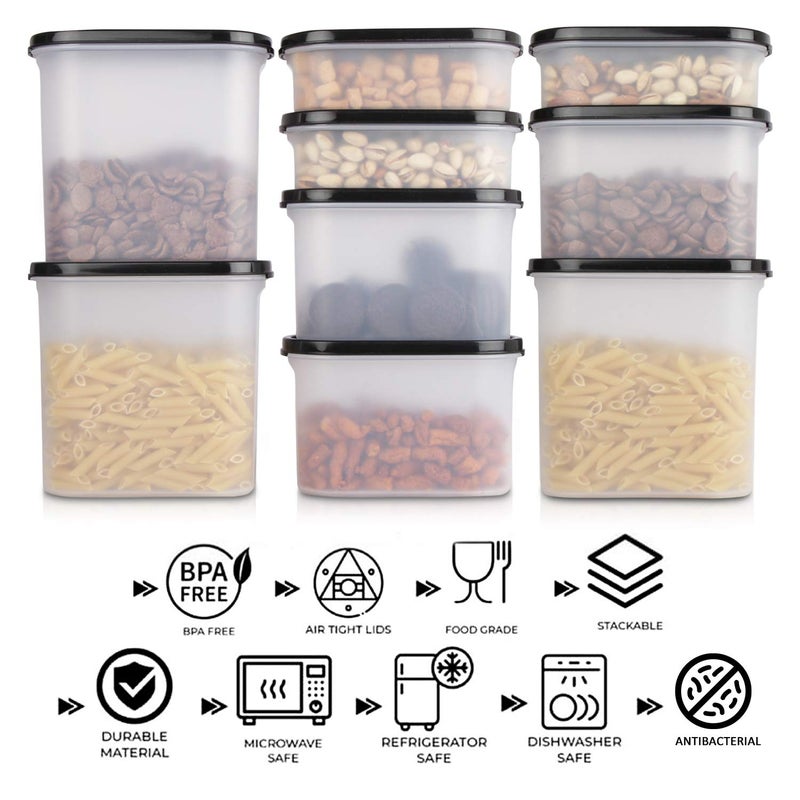 Cutting Edge Modular Kitchen Storage Container with AntiMicrobial Lid Oval Set for Flour Cereals Snacks Stackable BPA Free Modular Set of 9 Black 525mlx31200mlx31800mlx3 - Image 2