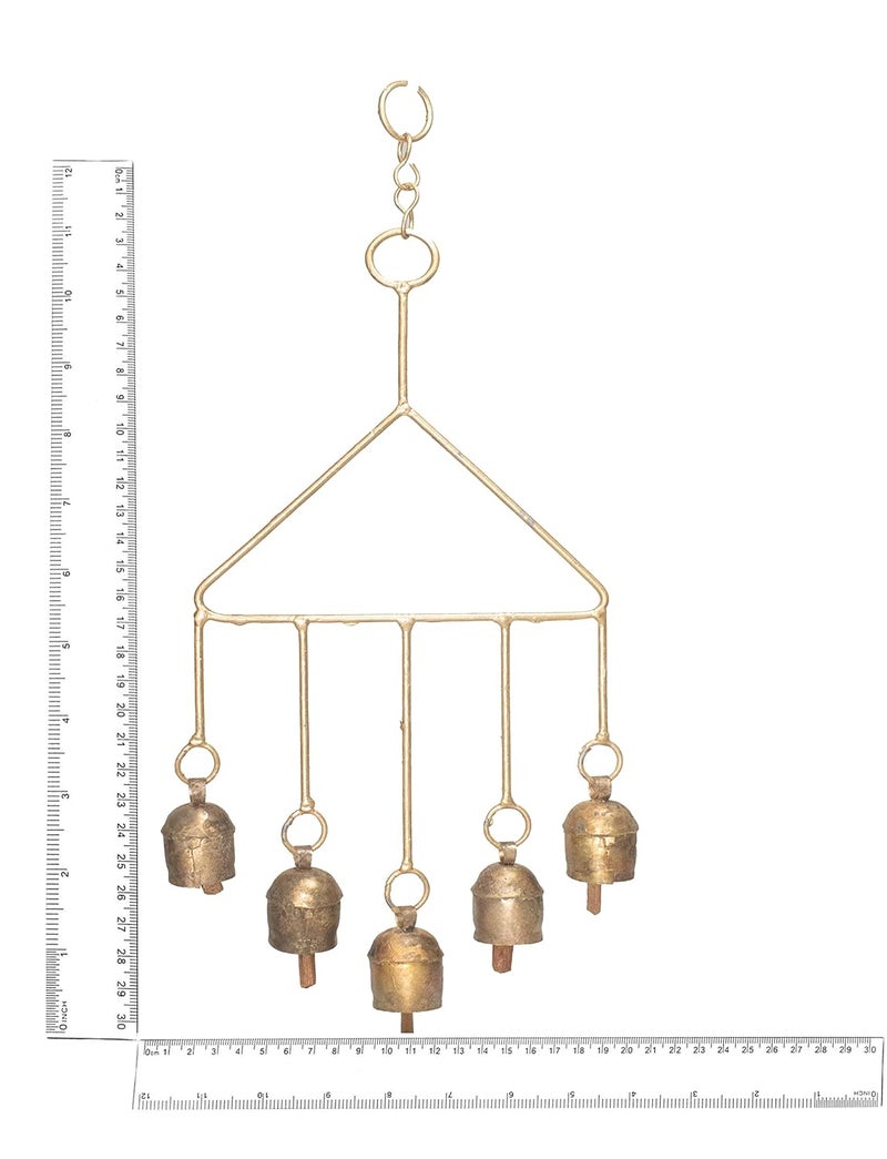 Ethnics of Kutch Ethnics of Kutch Hand Made Metal Bells Wrought Iron CopperZinc Coated Home Dcor Chimes Cow Bell Hanging 5 Bells 35 cms Length Colour Copper BEL0024 - Image 2