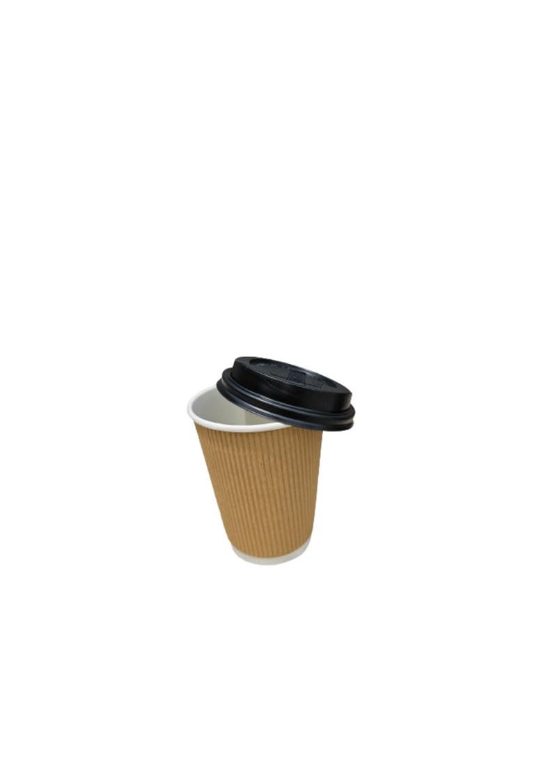 MNSA 360 ML Brown Ripple Paper Cups for Coffee Tea and Cappuccino in Party Office Events and Other with Biodigradable Sugarcan Lid Pack of 25