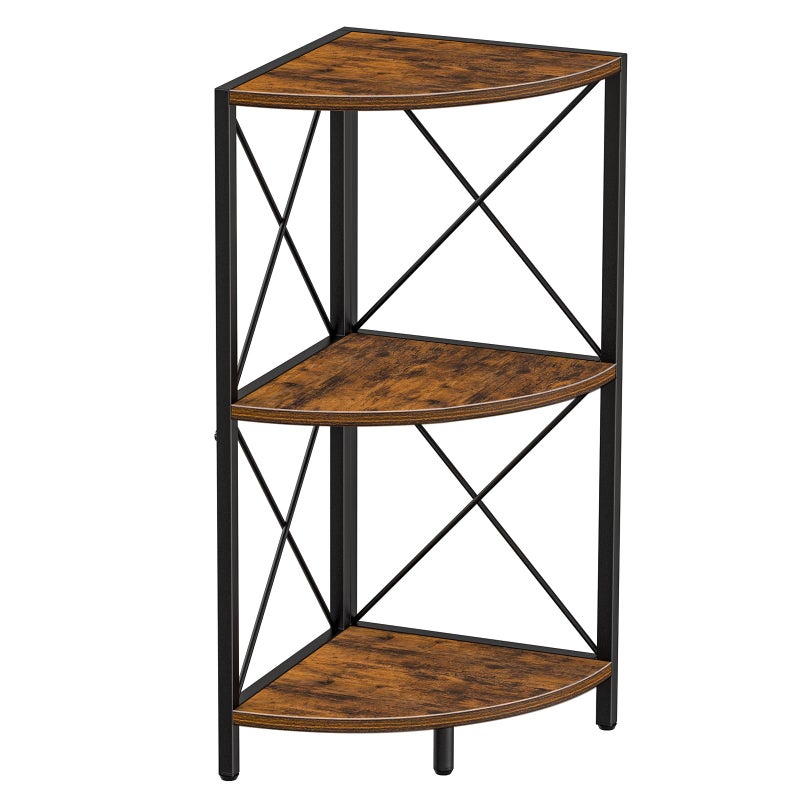 Snughome Corner Shelf with Metal Frame, 3 Tier Rustic Corner Storage Organizer, Freestanding Corner Bookshelf Stand Display Rack for Kitchen, Living Room - Image 1
