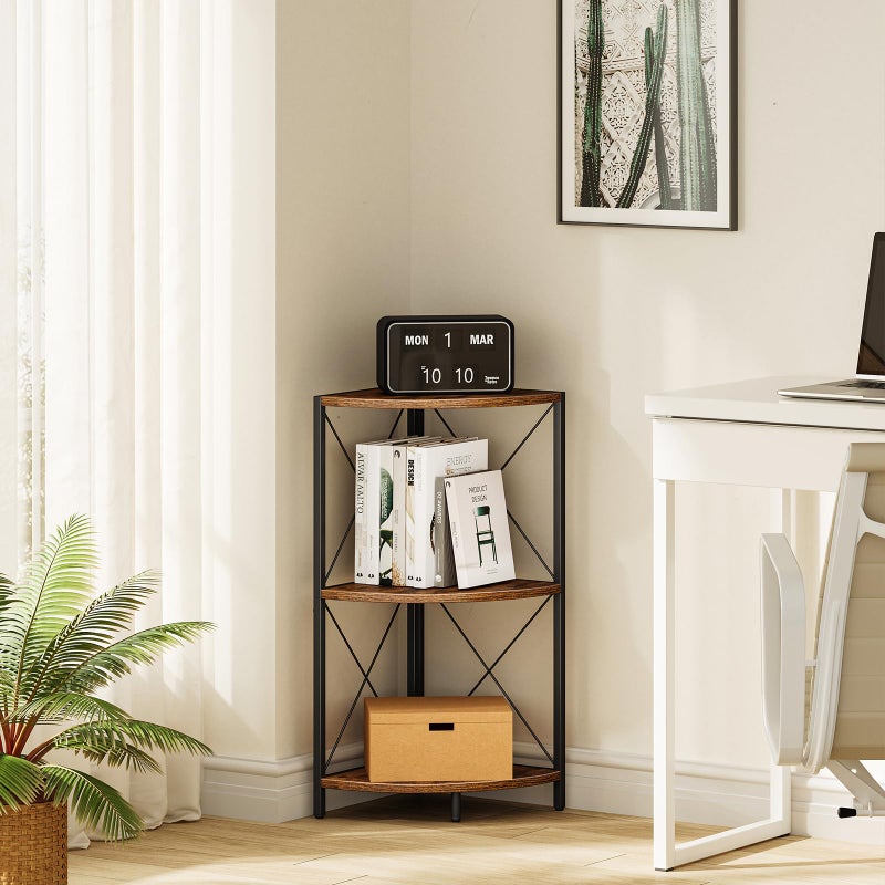 Snughome Corner Shelf with Metal Frame, 3 Tier Rustic Corner Storage Organizer, Freestanding Corner Bookshelf Stand Display Rack for Kitchen, Living Room - Image 5
