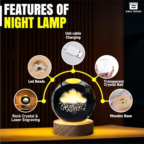 CRAE Sky Ball Night Lamp with Wooden Stand for Gift for Girls, Birthday Gift, Home Decor, and Cloud Lamp (Sky) - Image 4