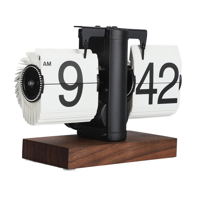 FLIP DESK CLOCK RETRO VINTAGE FLIP DESK TABLE CLOCK DIGITAL SIDED LARGE NUMBERS MECHANICAL FLIP CLOCK WOOD BASE FOR LIVING ROOM STUDY ROOM AND OFFICEBLACK