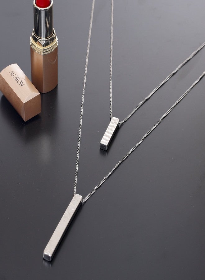 JYJ Women's Long Necklace for Women Layered Hammered Bar Pendant Necklace Multilayer Choker Necklace Y Sweater Necklaces (silver) - Image 5