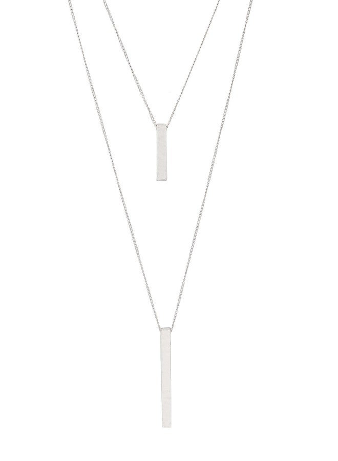 JYJ Women's Long Necklace for Women Layered Hammered Bar Pendant Necklace Multilayer Choker Necklace Y Sweater Necklaces (silver) - Image 1