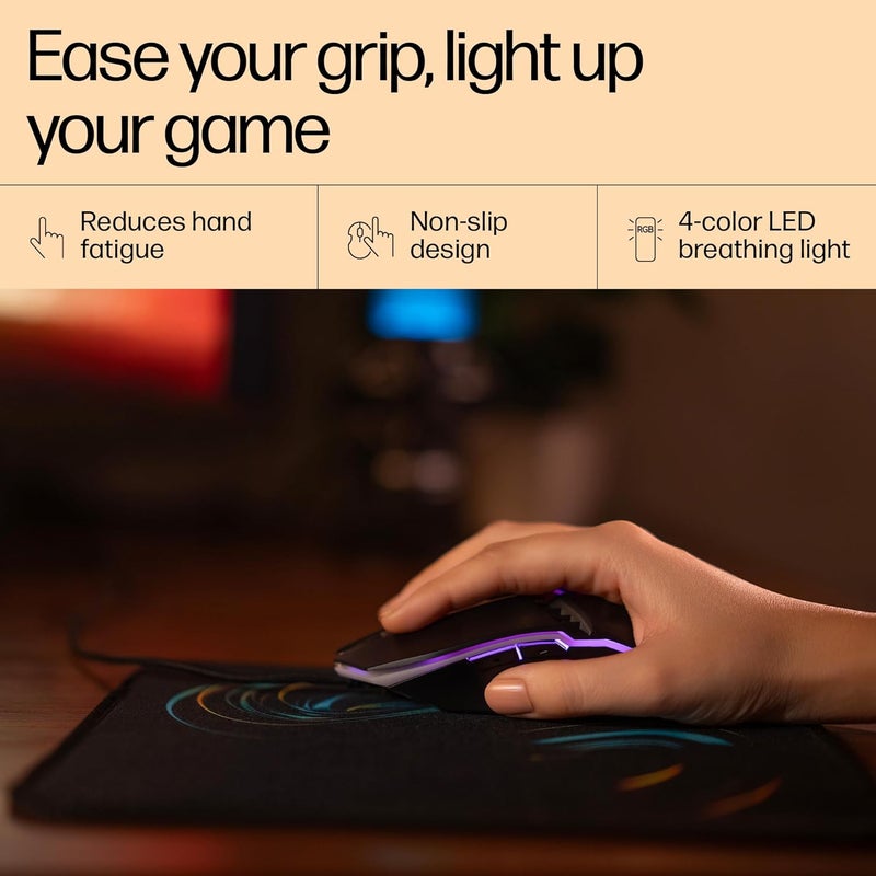 HP M270 Backlit USB Wired Gaming Mouse with 6 Buttons, 4-Speed Customizable 2400 DPI, Ergonomic Design, Breathing LED Lighting, Metal Scroll Wheel, Lightweighted / 3 Years Warranty (7ZZ87AA), Black - Image 5