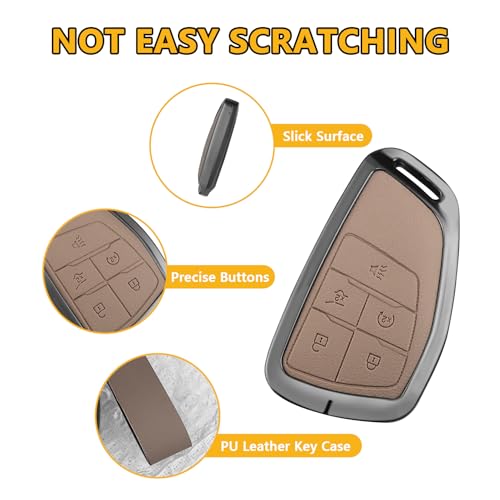 FT FUNTOR for Chevrolet Tahoe Metal Key Fob Cover,PU Leather,Zinc Alloy Key Case Protector,for GMC Yukon Denali Sierra 2021-2025,for Chevy Silverado Suburban Tahoe 2022-2024 (Brown, 5 Button) - Image 3