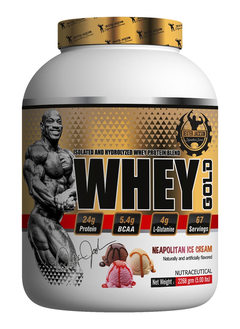 DEXTER JACKSON Dexter Jackson Gold Series Whey Gold - Neapolitan Ice Cream, 2268g (5 Lbs), 67 Servings  - Image 1