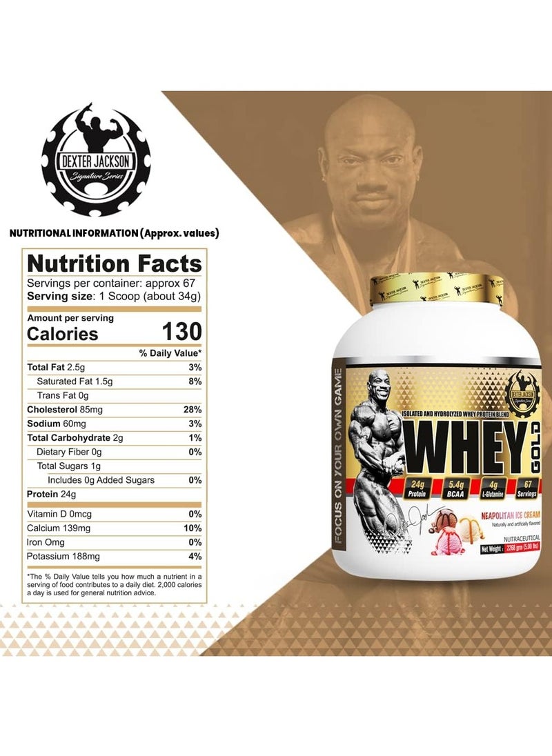 DEXTER JACKSON Dexter Jackson Gold Series Whey Gold - Neapolitan Ice Cream, 2268g (5 Lbs), 67 Servings  - Image 4