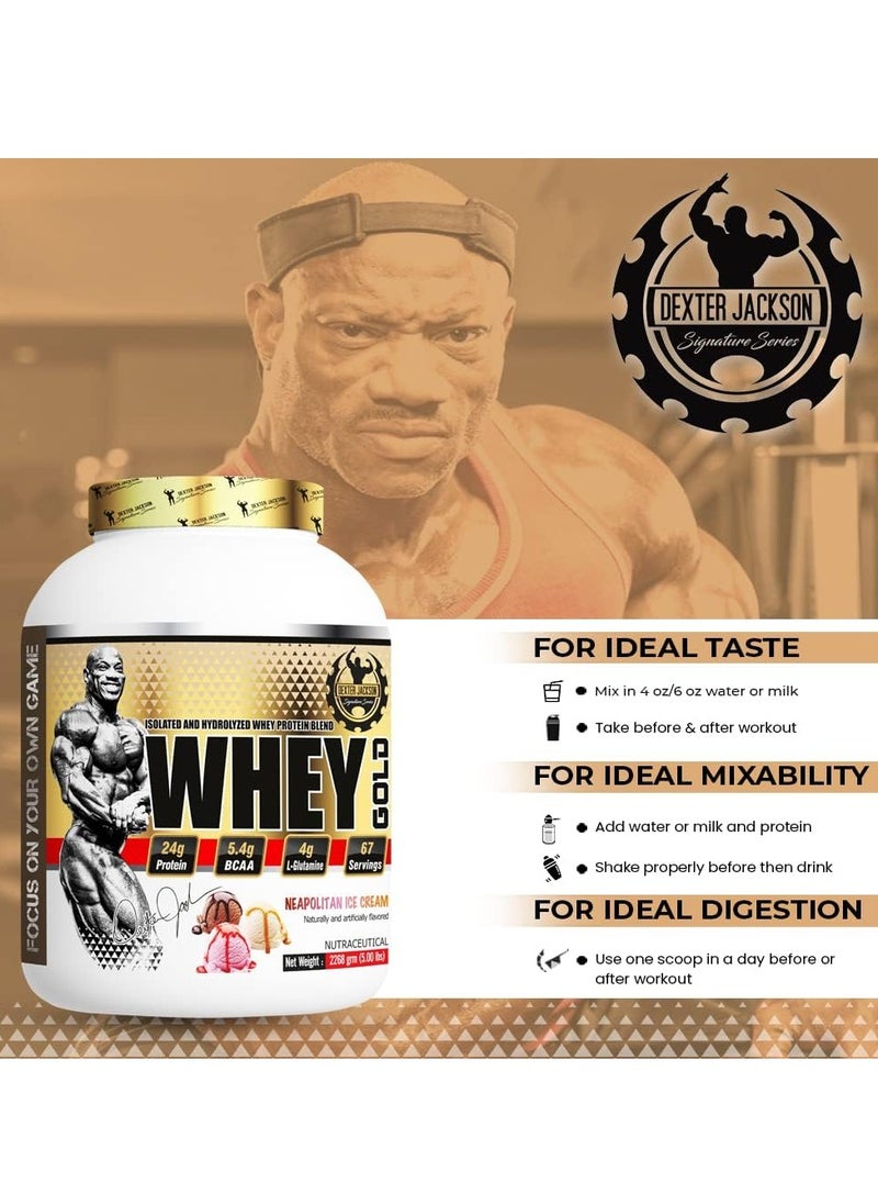 DEXTER JACKSON Dexter Jackson Gold Series Whey Gold - Neapolitan Ice Cream, 2268g (5 Lbs), 67 Servings  - Image 5