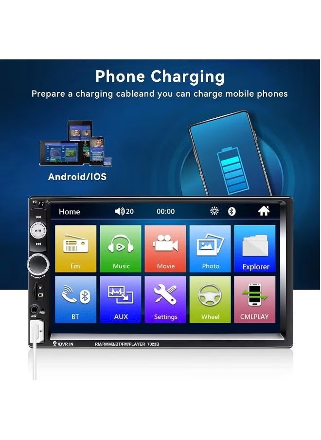 Neutral - Double Din Car Stereo with Carplay Android Auto, 7 Inch HD Car Touchscreen with 12 LED Backup Camera, Car Audio Receiver, MP5 Player Support Bluetooth Mirror Link SWC, Car Radio Receiver( 64G Card) - Image 1