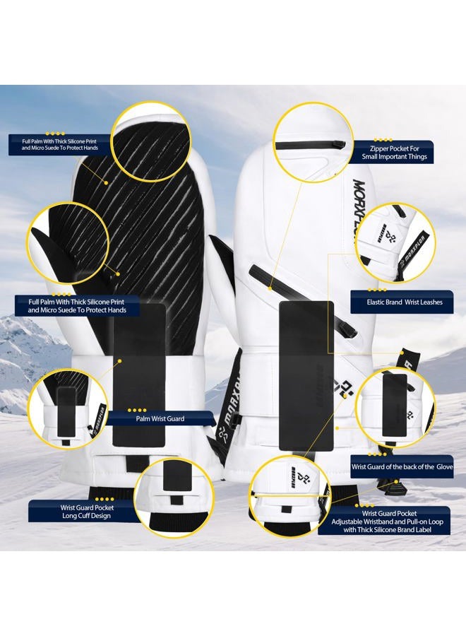 MORXPLOR Ski Mittens with Wrist Guards Low Profile,Double-Side Wrist Protection Pair Snowboarding Mitten - Image 2