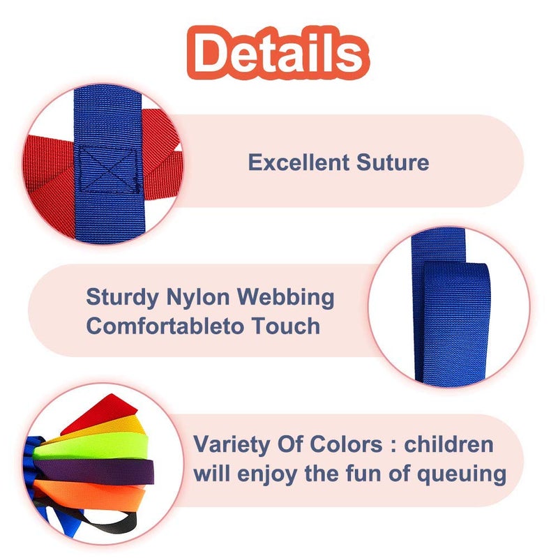 KAVIL Walking Rope for Preschool Line Up Rope with Rings for Kids Toddlers to Walk Together Safety Daycare Leash Straps with Handles Teachers School Belt Colorful Line Holder (12 Children & 2 Adults) - Image 4