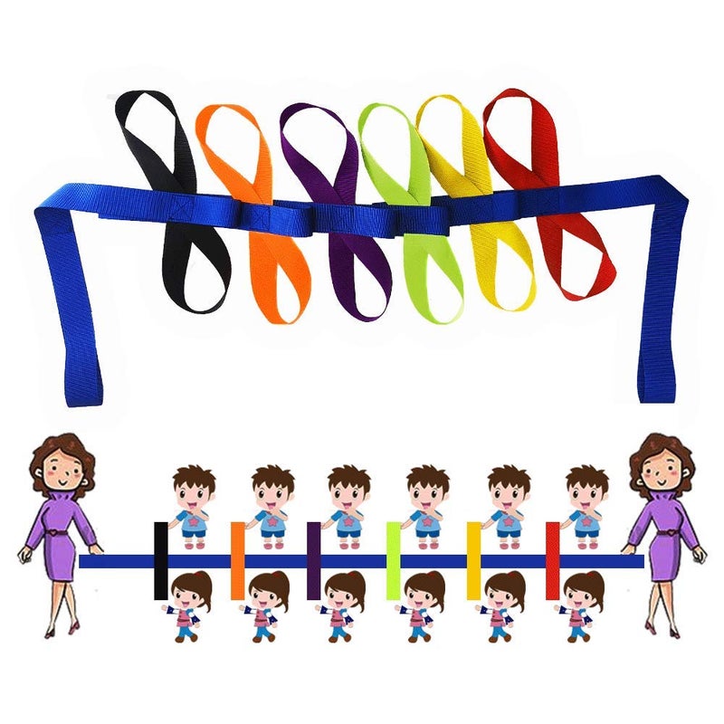 KAVIL Walking Rope for Preschool Line Up Rope with Rings for Kids Toddlers to Walk Together Safety Daycare Leash Straps with Handles Teachers School Belt Colorful Line Holder (12 Children & 2 Adults) - Image 1