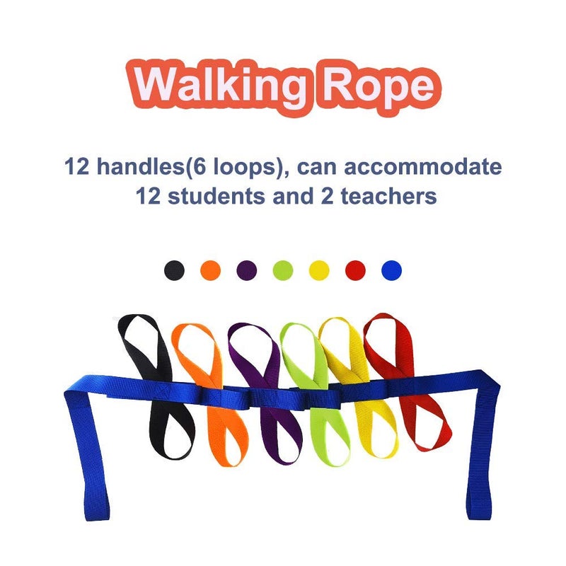 KAVIL Walking Rope for Preschool Line Up Rope with Rings for Kids Toddlers to Walk Together Safety Daycare Leash Straps with Handles Teachers School Belt Colorful Line Holder (12 Children & 2 Adults) - Image 2