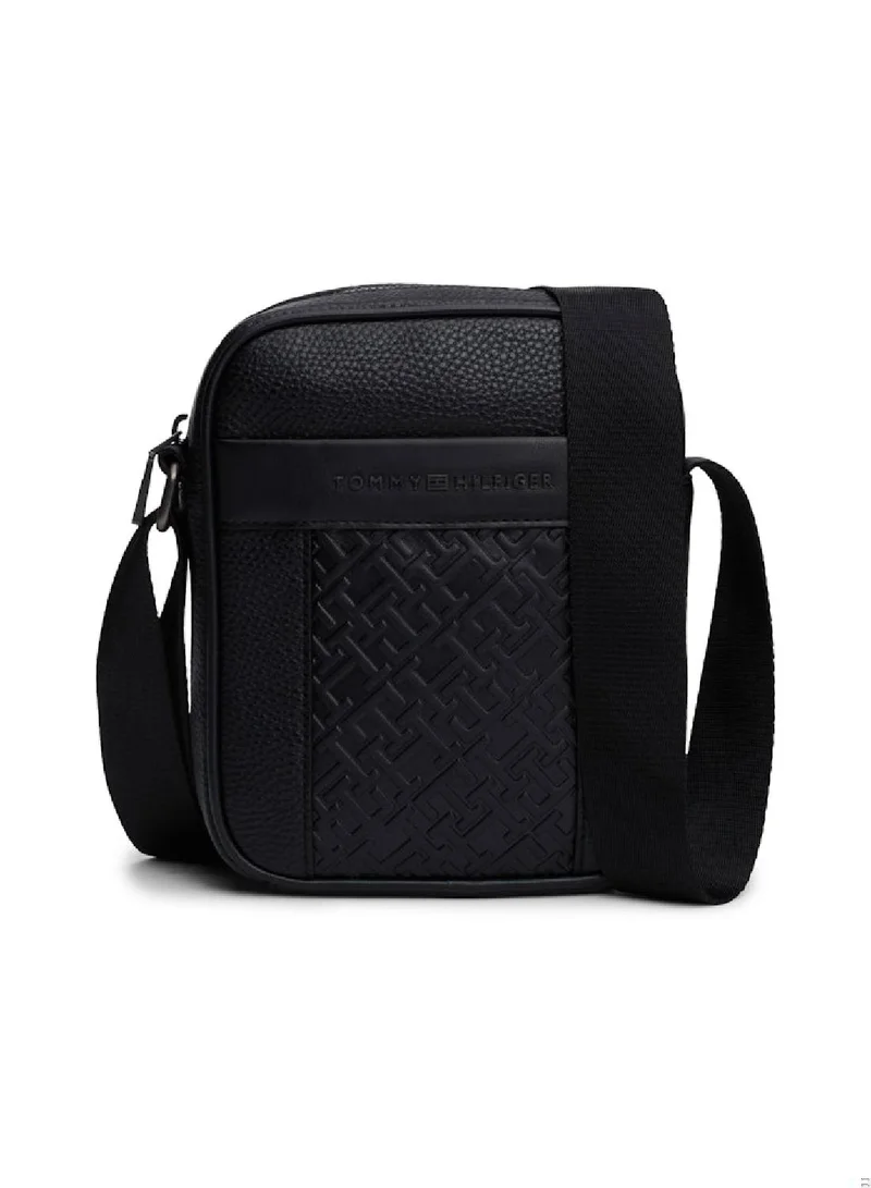 TOMMY HILFIGER Men's Th Monogram Reporter Bag, Black - faux leather