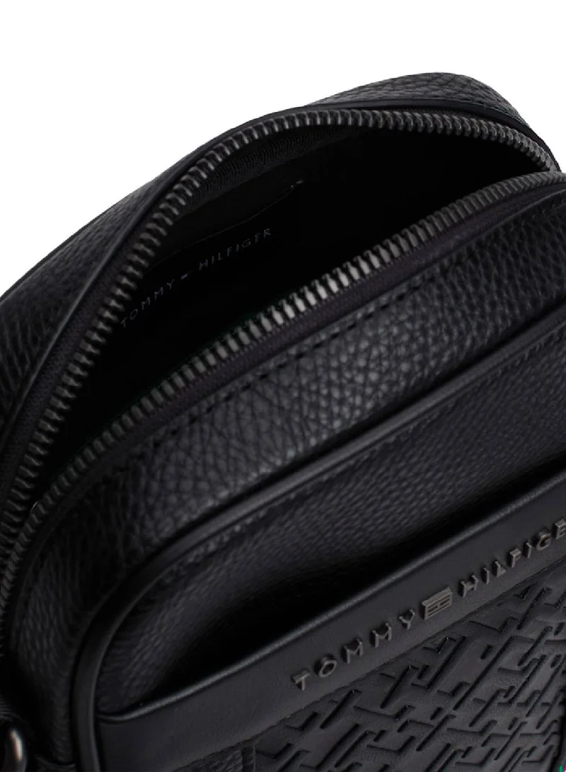 TOMMY HILFIGER Men's Th Monogram Reporter Bag, Black - faux leather