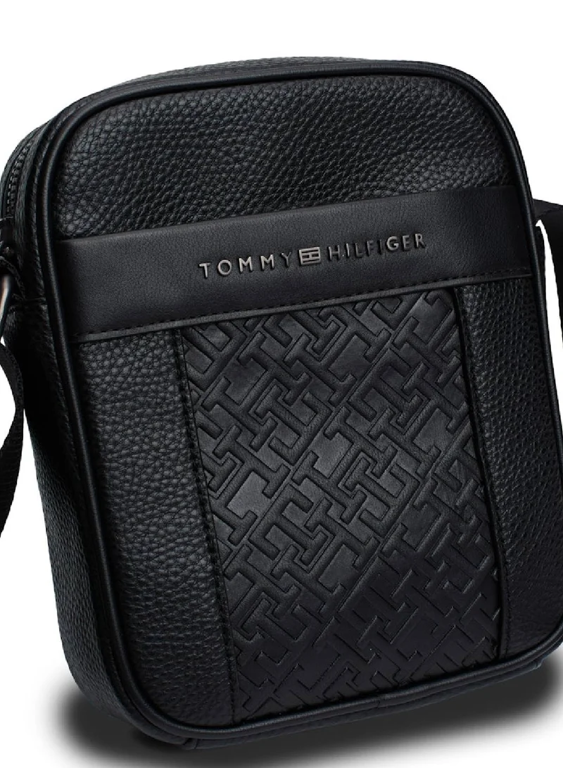 TOMMY HILFIGER Men's Th Monogram Reporter Bag, Black - faux leather
