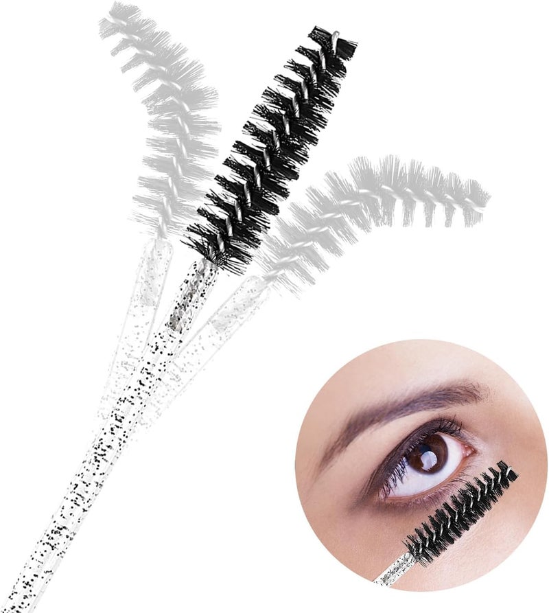 Tbestmax 100 Pcs Disposable Mascara Wands, Crystal Eyebrow Spoolies Brush for Eyelash Extensions, Black Lash Brushes - Image 3