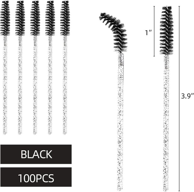 Tbestmax 100 Pcs Disposable Mascara Wands, Crystal Eyebrow Spoolies Brush for Eyelash Extensions, Black Lash Brushes - Image 2