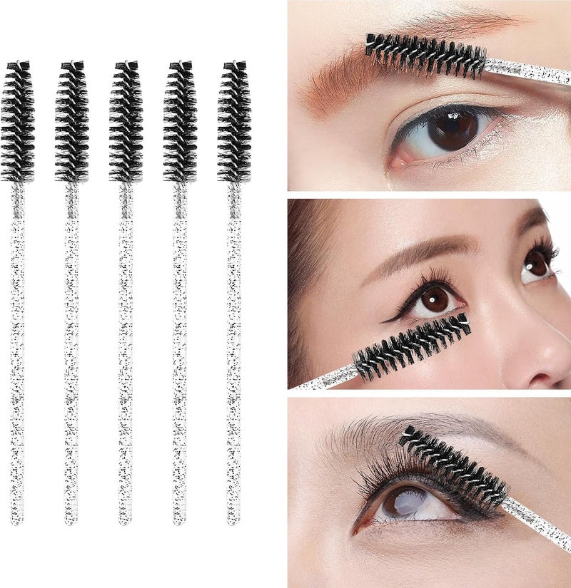 Tbestmax 100 Pcs Disposable Mascara Wands, Crystal Eyebrow Spoolies Brush for Eyelash Extensions, Black Lash Brushes - Image 4