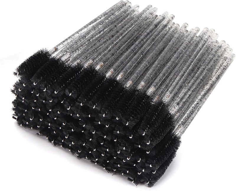 Tbestmax 100 Pcs Disposable Mascara Wands, Crystal Eyebrow Spoolies Brush for Eyelash Extensions, Black Lash Brushes - Image 1