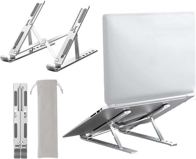 Aluminum Laptop Stand for Desk, 6-Angles Adjustable Laptop Riser Ergonomic Foldable Notebook Stand Compatible with Laptops and iPad up to 15" - Image 1