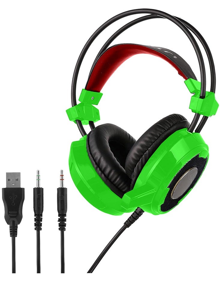 Generic Wired Gaming Headset UT-9 , 7.1 Surround Sound , With LED Light Detachable Microphone , Multi Platforms Headphone , USB/AUX 3.5mm - Green  - Image 2