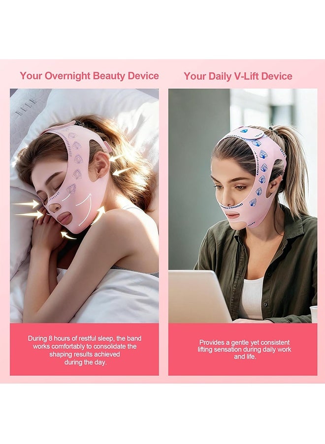 Double Chin Reducer V Line Face Mask Reusable Breathable Chin Strap for Sleeping, Face Slimming Bandage Jaw Trainer for Face Contouring Firming V Shape Lifting Belt for Women and Men Pink - Image 2