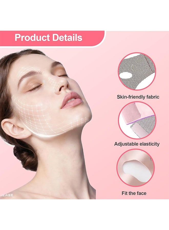 Double Chin Reducer V Line Face Mask Reusable Breathable Chin Strap for Sleeping, Face Slimming Bandage Jaw Trainer for Face Contouring Firming V Shape Lifting Belt for Women and Men Pink - Image 5