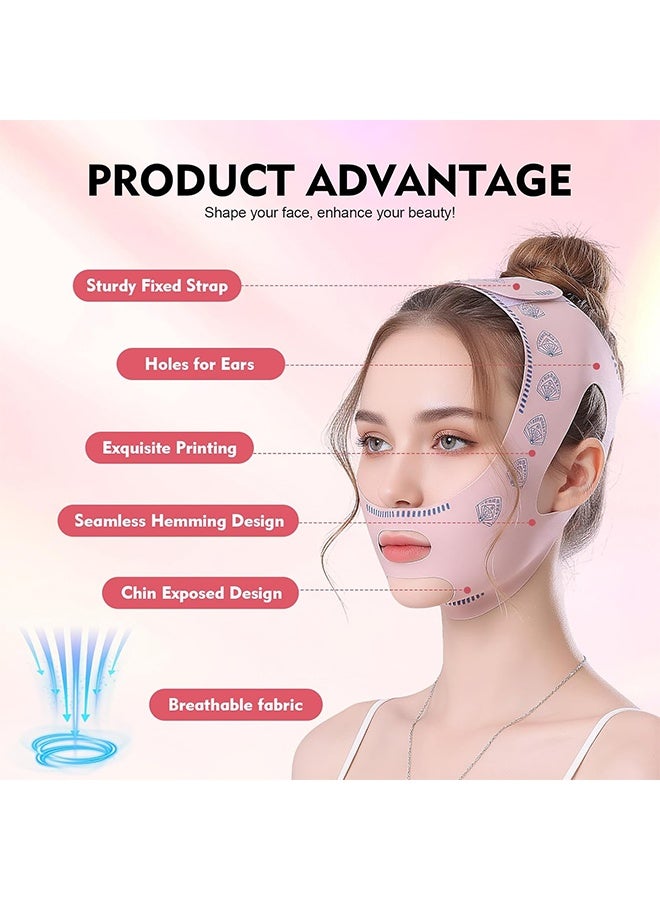 Double Chin Reducer V Line Face Mask Reusable Breathable Chin Strap for Sleeping, Face Slimming Bandage Jaw Trainer for Face Contouring Firming V Shape Lifting Belt for Women and Men Pink - Image 3